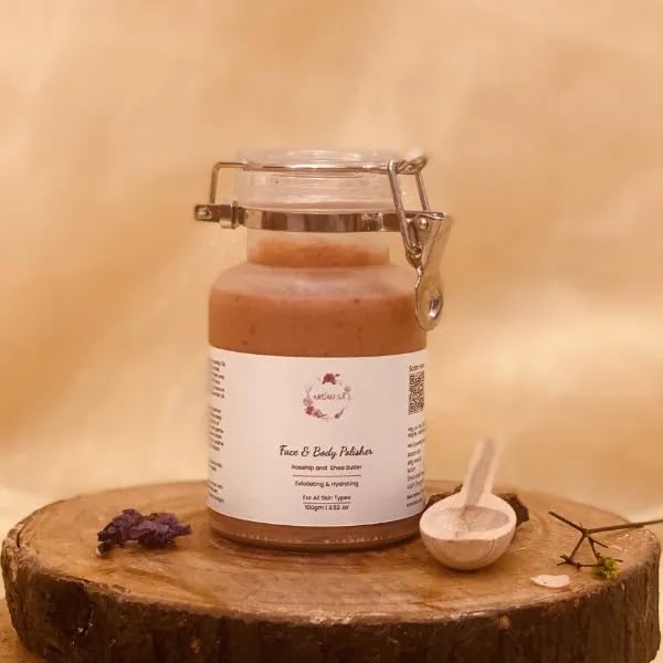 Natural Face and Body Polisher – Exfoliating Scrub with Rosehip Oil (100 gm)