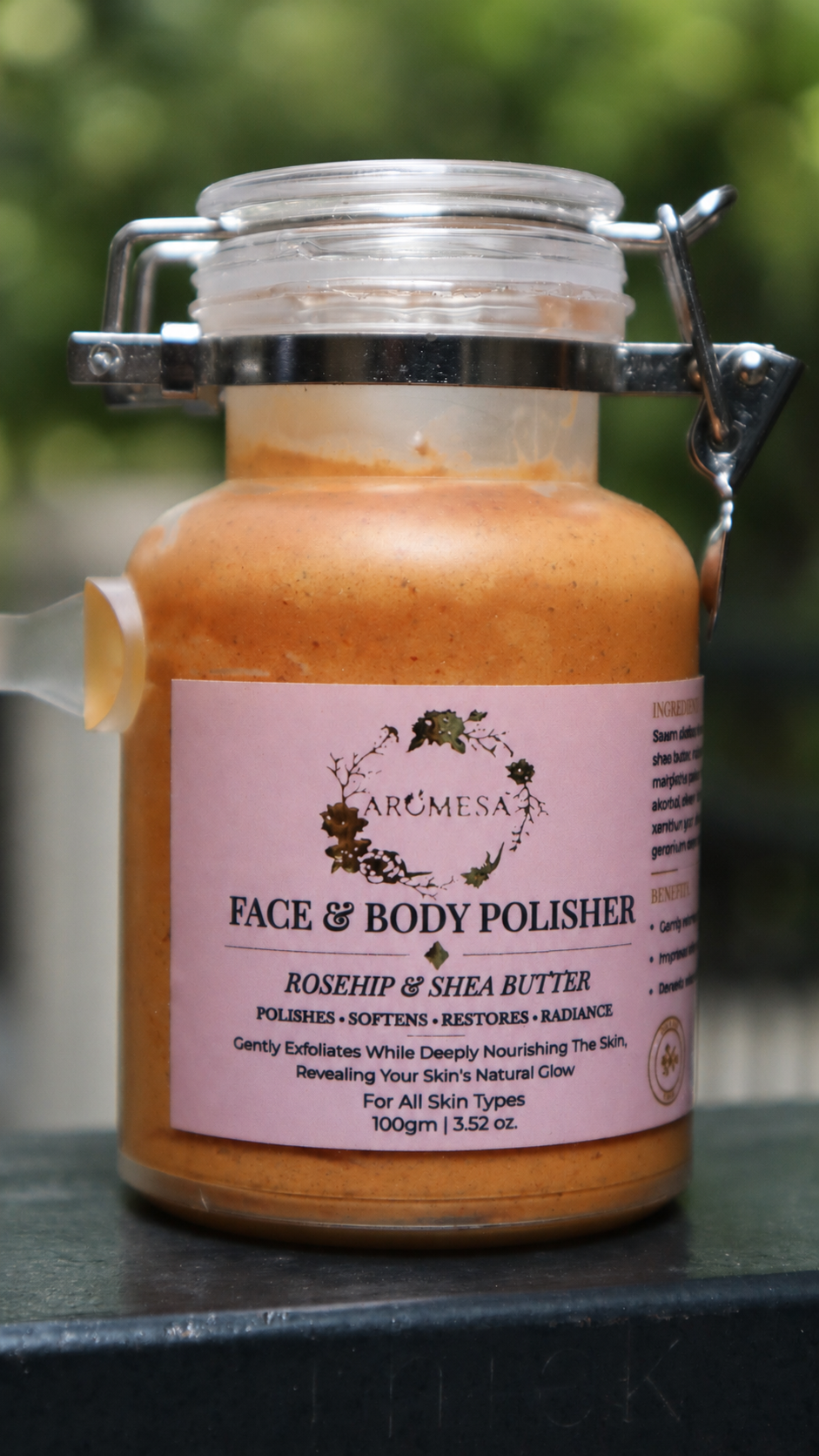 Natural Face and Body Polisher – Exfoliating Scrub with Rosehip Oil (100 gm)