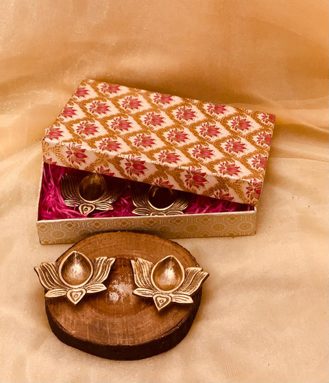Brass Lotus Diya Gift Set pack of 2