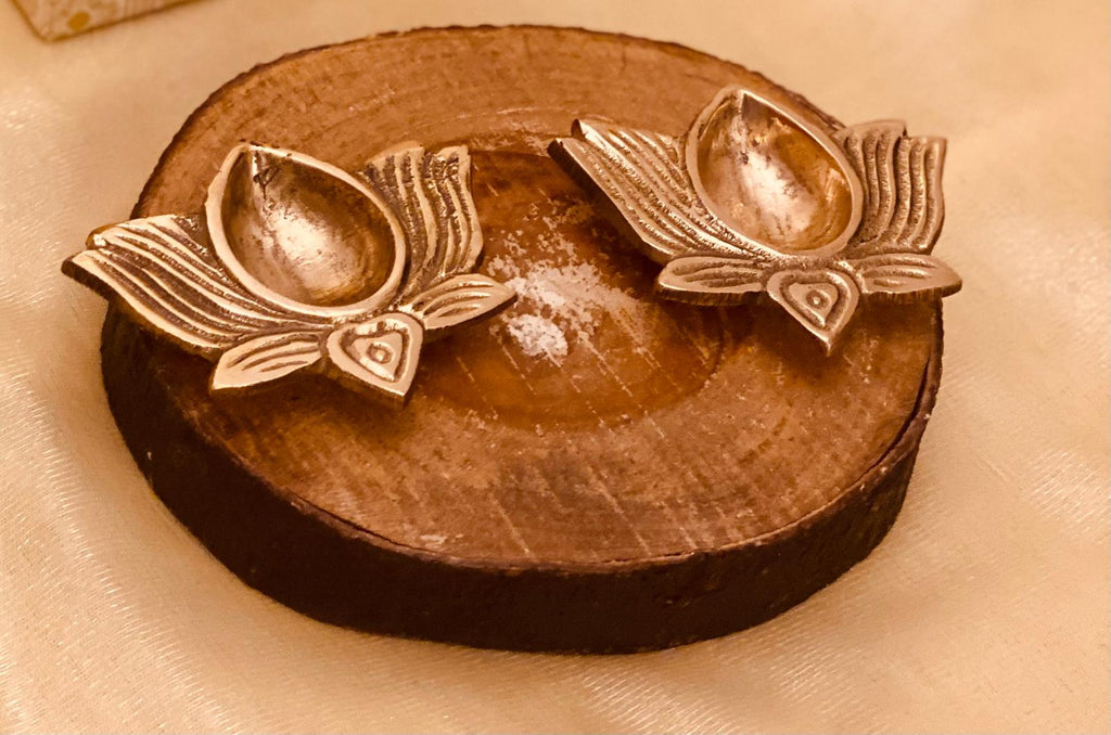 Premium Brass Lotus Diya Gift Set pack of 3 | Aromesa